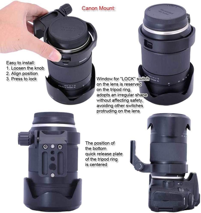 iShoot 76mm Metal Tripod Mount Ring Lens Collar Compatible with Tamron 18-400mm f/3.5-6.3 Di II VC HLD B028, Lens Support Holder Bracket Bottom is Arca-Swiss Fit Quick Release Plate Feature Dovetail Groove - Image 5